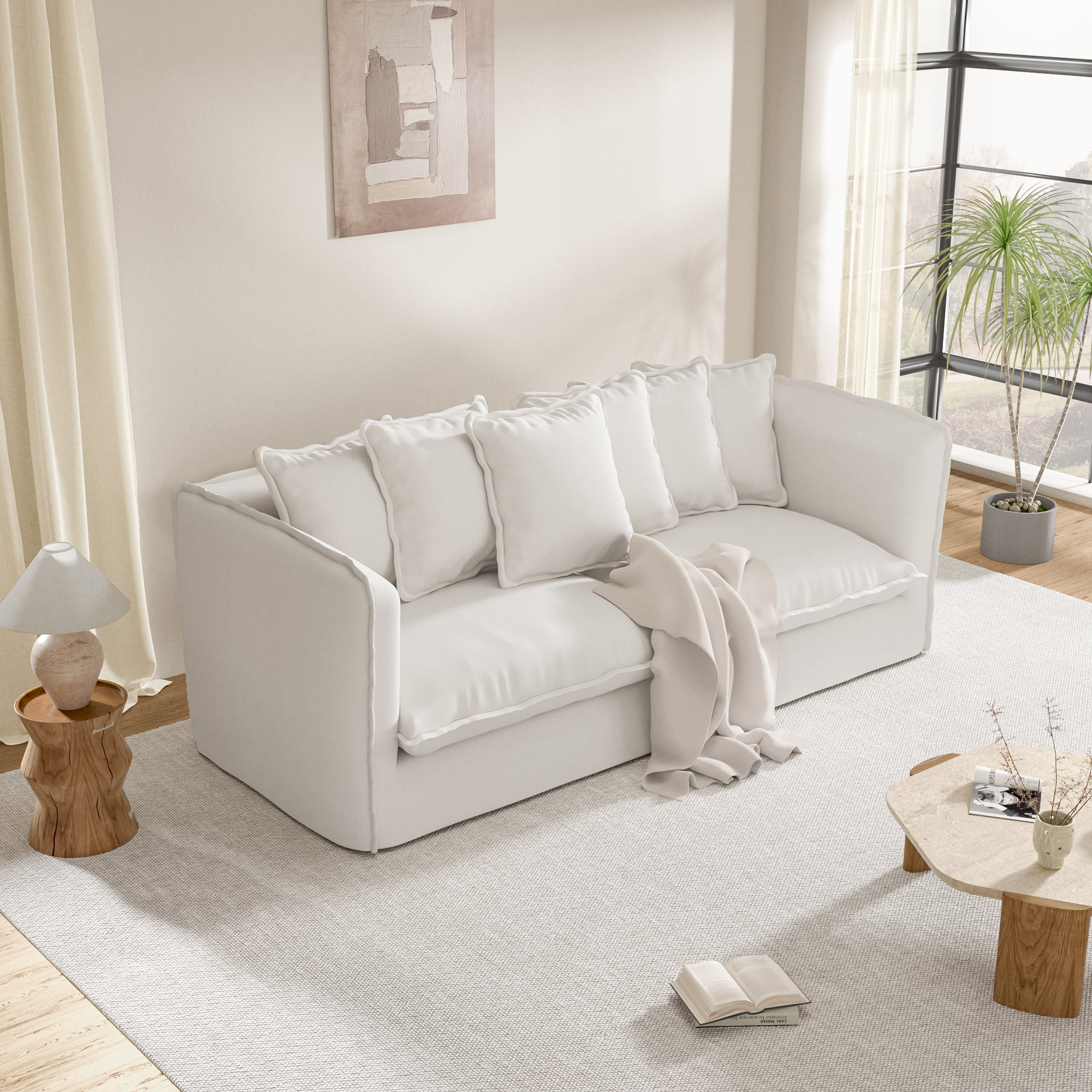 Wade Logan Castina 80" Fabric Upholstered Contemporary Sofa Slipcovered